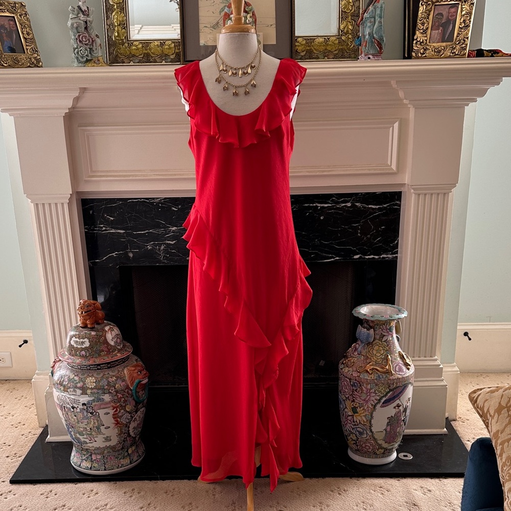 a new day Asymmetrical Red Ruffle Chiffon Dress